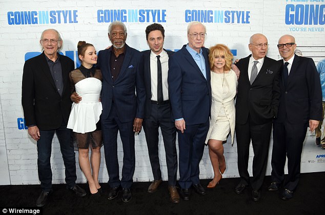 Cast: Going in Style - directed by Zach Braff (M) also stars (L-R) Christopher Lloyd, Joey King, Morgan Freeman,  Michael Caine, Ann-Margaret, Alan Arkin and Donald De Line