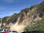 Lloyd Cotsen filmed the moment a trickle of falling rocks turned into a 'dirt waterfall'