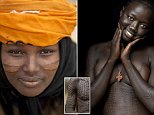 A 12-year-old girl was pictured after she took part in her tribes scarification process by photographer Eric Lafforgue. He said that she was silent and 'showed no pain' through the 10 minute cutting process in the Omo valley in Ethiopia
