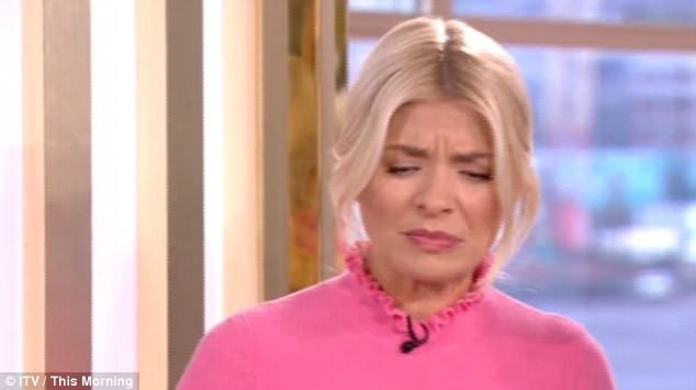 Not nice as pie: The 36-year-old presenter was partaking in the segment which saw her and co-host Phillip Schofield endure a taste test of the festive treat alongside cook Phil Vickery