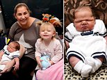 The Young-Wilcock family are pictured with their new-born Brodey who was born on Tuesday weighing 12lb and 13oz 
