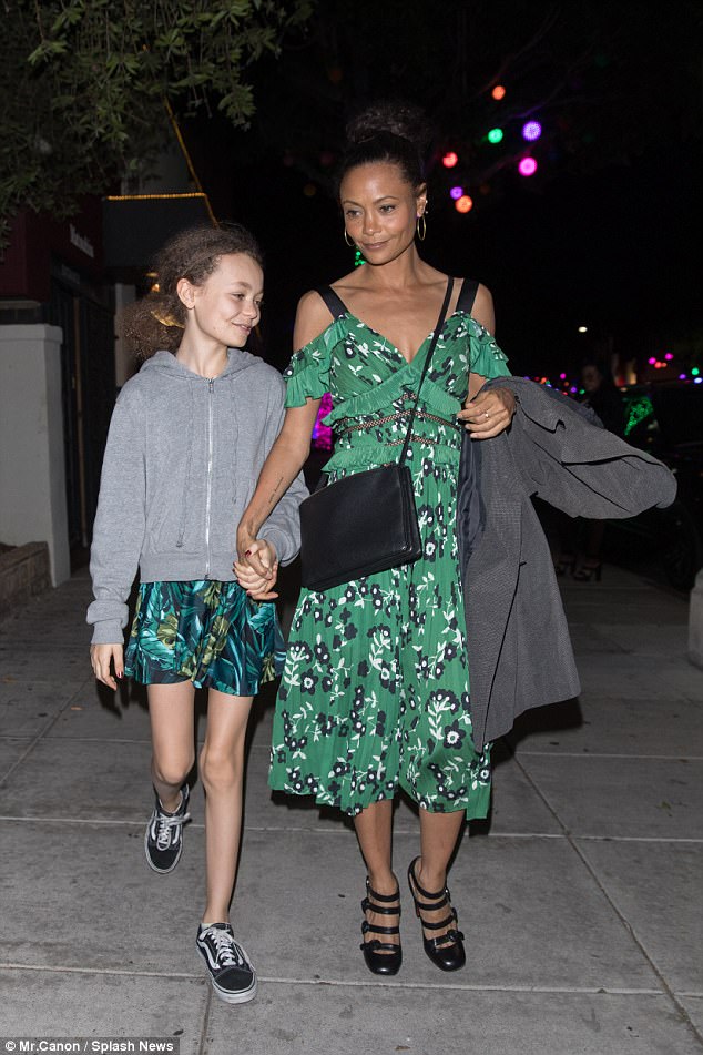 Lookalike: The British star enjoyed an evening of mother and daughter bonding as they left Japanese Matsuhisa restaurant in Beverly Hills hand-in-hand following some quality time together