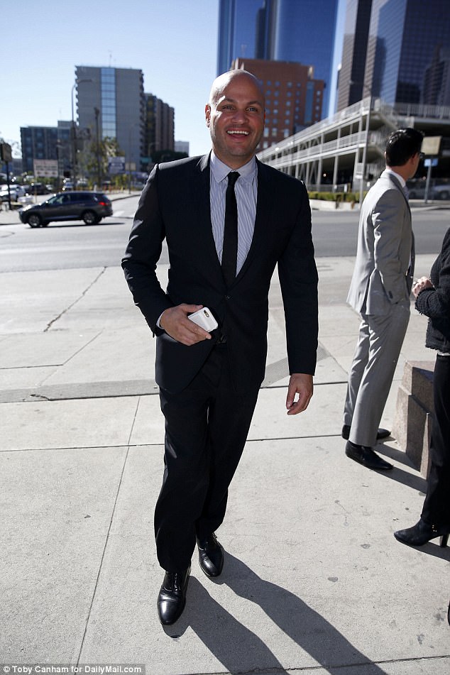 Newly single: Stephen Belafonte was beaming as he left Los Angeles Superior Court on Friday, just minutes after a judge finally granted him a divorce 