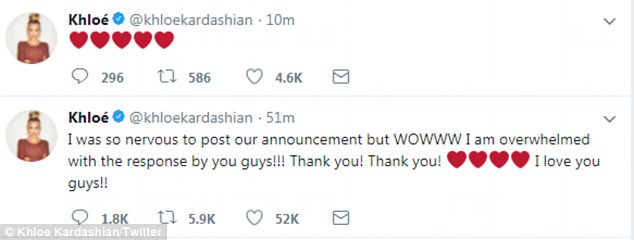 Feeling nervous: Khloe took to Twitter and admitted feeling nervous about posting the announcement