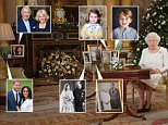 A framed photograph of the bride-to-be with her beau Prince Harry was displayed with other family pictures as the monarch spoke