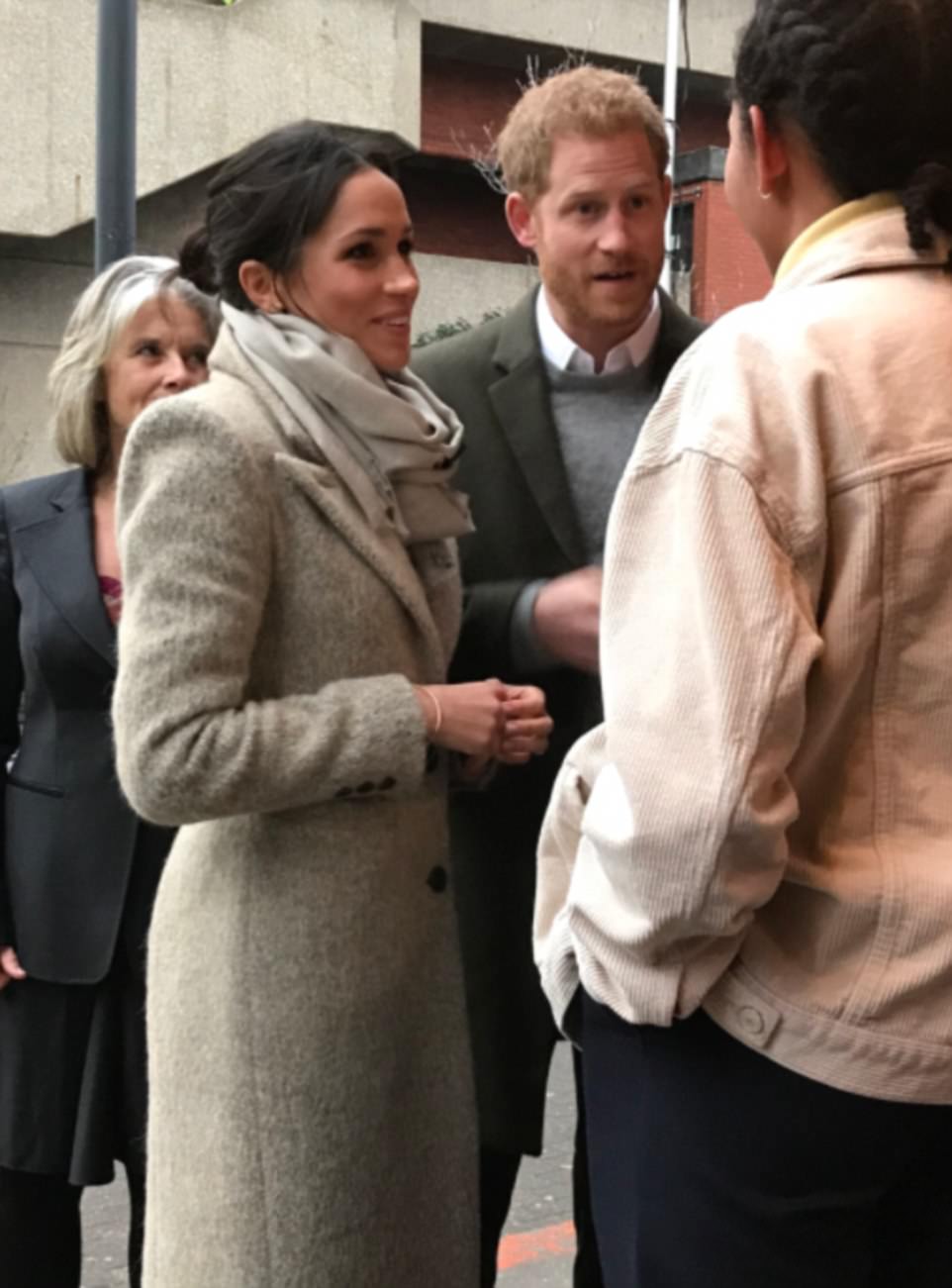 Prince Harry and his fiancée happily stopped to chat to people stationed outside the radio station in south London