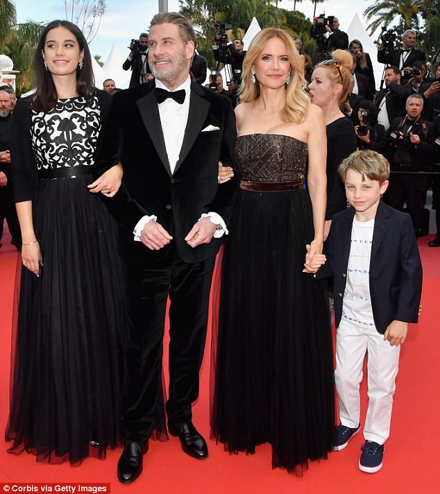 The Travolta family: John and his wife Kelly turned the Gotti premier into a family affair as they walked the red carpet with their two children earlier that night 