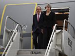 Theresa May (pictured arriving in Canada for the G7 this morning with her husband Philip) has been snubbed by Donald Trump who will not have a formal bilateral with her today