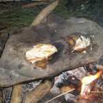 cooking fish on a rock
