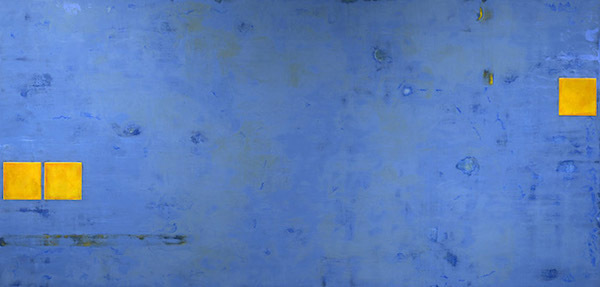 Momentum Transferred, 2015, encaustic and oil on panel, 27 x 56 inches