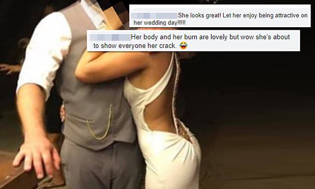 Bride slammed for wearing 'strip show' wedding dress that shows her 'bum cleavage'