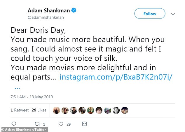 His letter: Adam Shankman, who directed The Wedding Singer and Hairspray, said: 'You made music more beautiful'