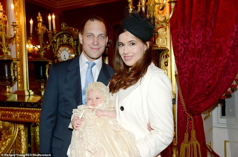Proud brother: Brother of the bride Lord Frederick Windsor, 40, who is married to actress Sophie Winkleman. The couple have two daughters, Maud, five, and Isabella, three. Pictured, Frederick and Sophie at the Christening of Maud at St James's Palace in December 2013
