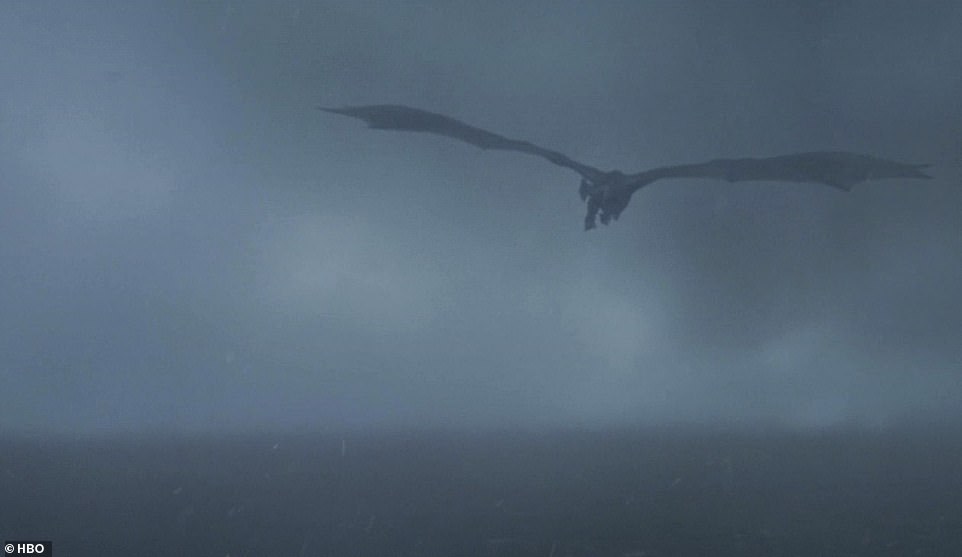 Flying home: Drogon picks up Daenerys' body and flies out of the Red Keep, clutching her corpse in its talons, as it flies away, perhaps towards Daenerys' ancestral home of Dragonstone