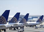 FILE - In this July 18, 2018, file photo, United Airlines commercial jets sit at a gate at Terminal C of Newark Liberty International Airport in Newark, N.J. United Airlines is canceling another month's worth of flights with Boeing 737 Max planes that were grounded after two deadly accidents. United said Friday, May 24, 2019,  it has removed the Max from its schedule through Aug. 3 and will cancel about 2,400 flights in June and July as a result. It had previously canceled all Max flights through early July. (AP Photo/Julio Cortez, File)