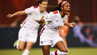 Ashley Lawrence of Canada celebrates scoring