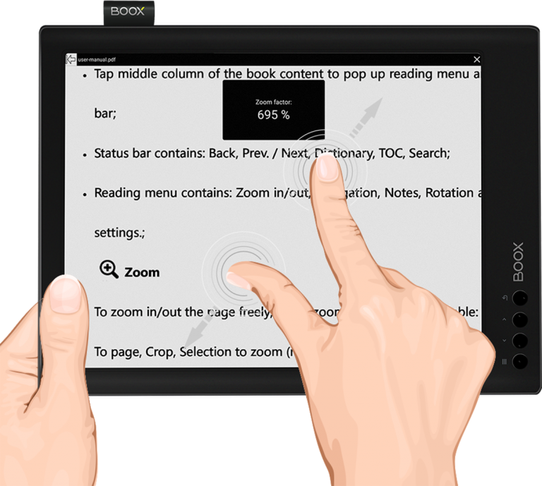 tablet showing how images resize with pinching fingers