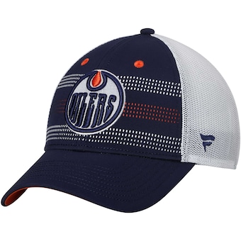 Edmonton Oilers Fanatics Branded Iconic Grid Trucker Adjustable Hat - Navy/White