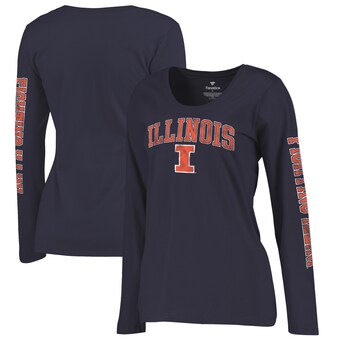 Illinois Fighting Illini Fanatics Branded Women's Primary Distressed Arch Over Logo Long Sleeve Hit T-Shirt - Navy