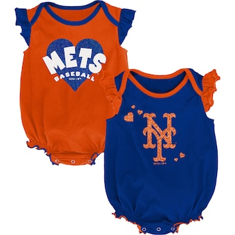 New York Mets Girls Newborn & Infant Double Trouble Two-Pack Bodysuit Set - Royal/Orange