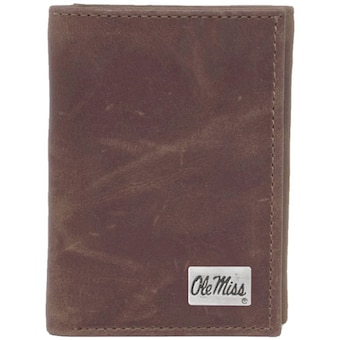 Mississippi Rebels Concho Leather Tri-Fold Wallet - Brown