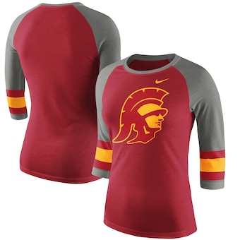 USC Trojans Nike Women's Sleeve Stripe Raglan 3/4 Sleeve Tri-Blend T-Shirt - Cardinal