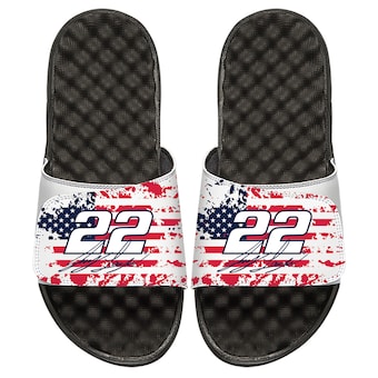 Joey Logano ISlide Youth NASCAR Driver American Flag Slide Sandals - White
