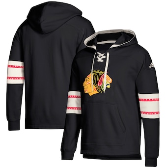 Chicago Blackhawks adidas Jersey Lace-Up Pullover Hoodie - Black