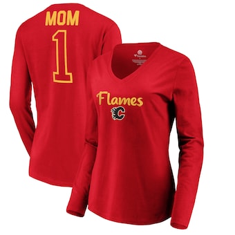 Calgary Flames Fanatics Branded Women's #1 Mom V-Neck Long Sleeve T-Shirt - Red