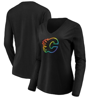 Calgary Flames Fanatics Branded Women's Team Pride Logo Long Sleeve V-Neck T-Shirt - Black