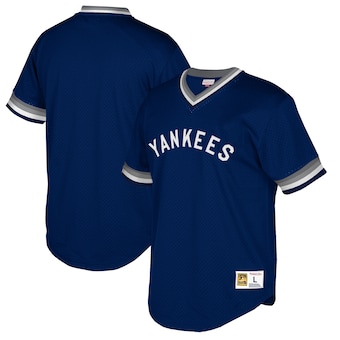 New York Yankees Mitchell & Ness Cooperstown Collection Mesh Wordmark V-Neck Jersey - Navy