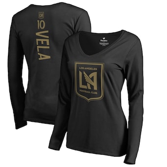 Carlos Vela LAFC Fanatics Branded Women's Backer Name & Number Long Sleeve V-Neck T-Shirt - Black