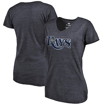 Tampa Bay Rays Fanatics Branded Women's Primary Distressed Team Tri-Blend V-Neck T-Shirt - Heathered Navy