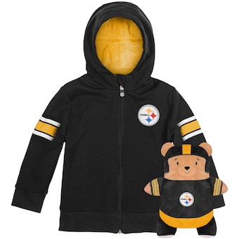 Pittsburgh Steelers Cubcoats Toddler 2-in-1 Transforming Full-Zip Hoodie & Soft Plushie - Black