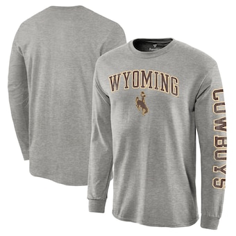Wyoming Cowboys Fanatics Branded Distressed Arch Over Logo Long Sleeve Hit T-Shirt - Gray