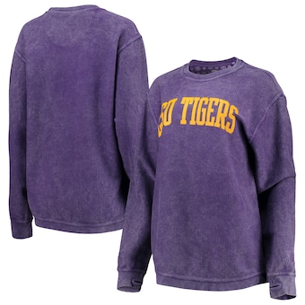 LSU Tigers Pressbox Women's Comfy Cord Vintage Wash Basic Arch Pullover Sweatshirt - Purple