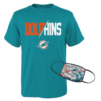 Miami Dolphins Youth T-Shirt & Face Covering Combo Set