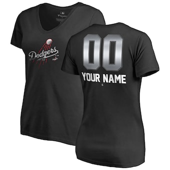 Los Angeles Dodgers Fanatics Branded Women's Personalized Midnight Mascot V-Neck T-Shirt - Black
