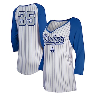 Cody Bellinger Los Angeles Dodgers 5th & Ocean by New Era Women's Player Pinstripe Raglan 3/4-Sleeve T-Shirt - White/Royal