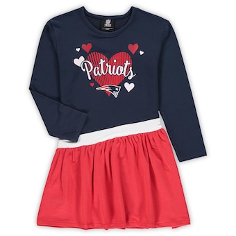 New England Patriots Girls Preschool All Hearts Jersey Long Sleeve Dress - Navy