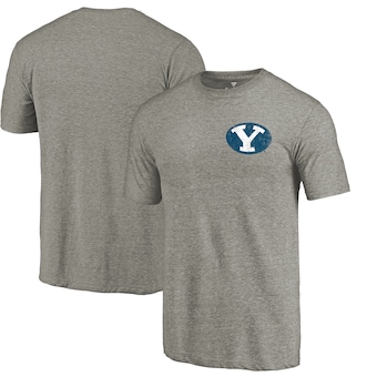 BYU Cougars Fanatics Branded Left Chest Distressed Logo Tri-Blend T-Shirt - Gray Heathered