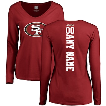 San Francisco 49ers NFL Pro Line by Fanatics Branded Women's Personalized Playmaker Long Sleeve V-Neck T-Shirt - Scarlet