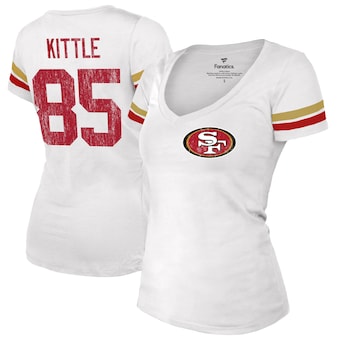 George Kittle San Francisco 49ers NFL Pro Line by Fanatics Branded Women's Fashion Player Name & Number V-Neck T-Shirt - White