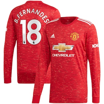 Bruno Fernandes Manchester United adidas 2020/21 Home Replica Long Sleeve Player Jersey - Red