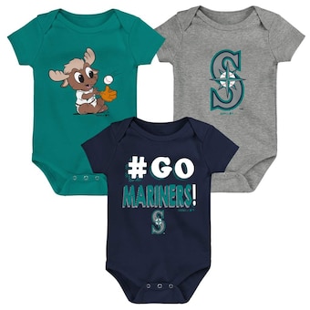 Seattle Mariners Newborn & Infant Born To Win 3-Pack Bodysuit Set - Navy/Aqua/Gray