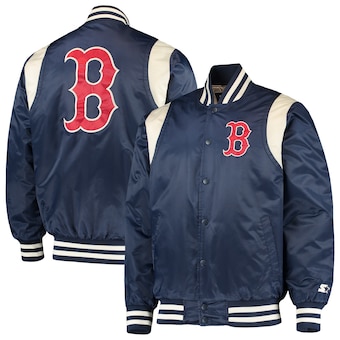 Boston Red Sox Starter Vintage Varsity Satin Full-Snap Jacket - Navy/Cream