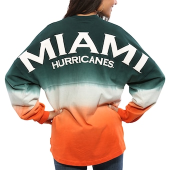 Miami Hurricanes Women's Ombre Long Sleeve Dip-Dyed Spirit Jersey - Green