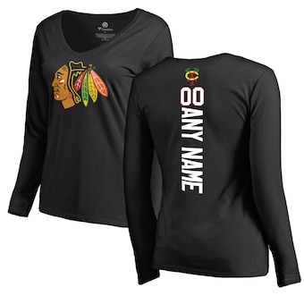 Chicago Blackhawks Fanatics Branded Women's Personalized Playmaker Slim Fit Long Sleeve V-Neck T-Shirt - Black