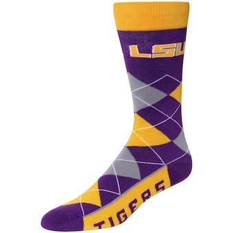 LSU Tigers For Bare Feet Argyle Crew Socks