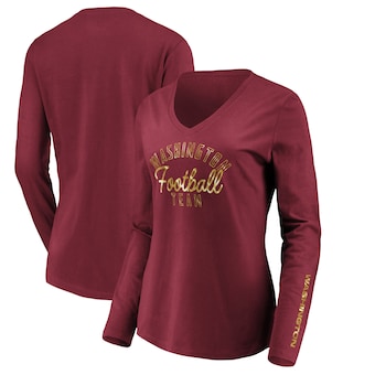 Washington Football Team Fanatics Branded Women's Iconic All Out Glitz V-Neck Long Sleeve T-Shirt - Burgundy